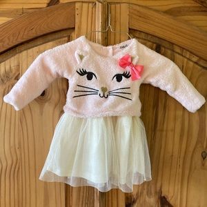 Girls Little Lady pink long sleeve kitty cat dress size 12 months